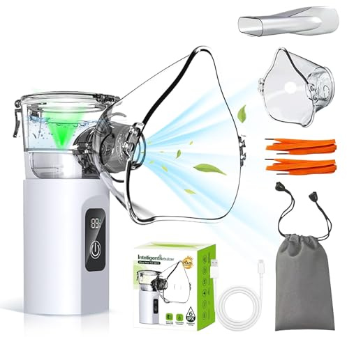 Nebulisateur Enfant et Adulte – Inhalateur Nasal avec Écran Numérique, 2 Masques et Embout Buccal, Rechargeable USB-C, Batterie 1800mAh, 3 Modes – Nébuliseur Portable pour Maison et Voyage