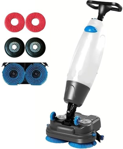LZDOYY Walk Behind Floor Scrubber Dryer, 17 Commercial Floor Scrubber, Dual-Brush Heads, Rotary Brush, Efficiency Floor Cleaner for Office, School, Villa Hospital Bathrooms White