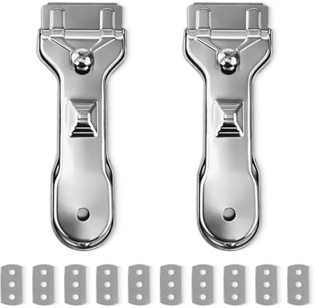 2 raschietti per piastra in vetroceramica in acciaio inossidabile con 10 lame metalliche, raschietto per vetri professionale per pittura, adesivo, etichette e residui su vetro, specchio e piastra di