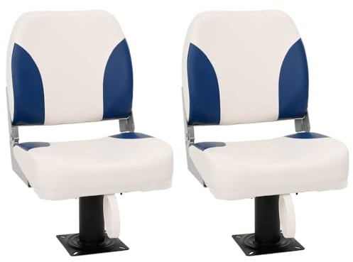 GeenYuu Fällbart båtsäte set om 2 blå vit 41 x 36 x 48 cm med stålkonsol, PU PVC-material, universellt för segelbåt yacht jolle katamaran, bekväm och hållbar för hav och sjö