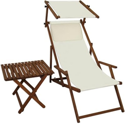 Erst-Holz Sonnenliege weiß Liegestuhl Sonnendach Tisch Kissen Gartenliege Deckchair Strandstuhl 10-303STKH
