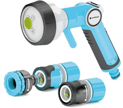 CELLFAST Gartenbrause Set Mit Spritzpistole Sprinklerpistole 4 Funktionen Gartensprinkler Rasensprenger Für Rasen Blumen Pflanzen Schnellanschluss Verbindung Safetouch System Ergo 3/4