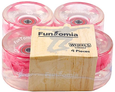 FunTomia 4 Stück (LED) Longboard/Skateboard Rollen (Big Wheels) in 70x51mm 80A inkl. ABEC-9 Kugellager und Magnet Spacer 80A Rollenhärte