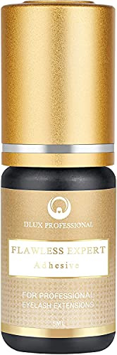 Colle d'extension de cils Dlux Professional Flawless Expert, 5ML Noir, Séchage Rapide (2-3 sec), Longue Durée (5-7 semaines)