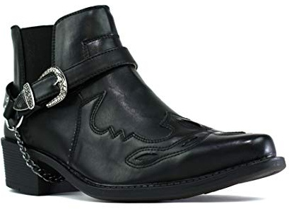 New Men Cuban Heel Chain Buckle Ankle Cowboy Boots UK Size 6-12