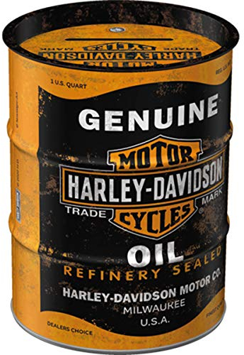 Nostalgic-Art Salvadanai retrò a forma fusto olio, Harley-Davidson – Genuine Oil – Idea regalo per amanti di moto, Salvadanaio, Scatola dei soldi lamiera, 600 ml