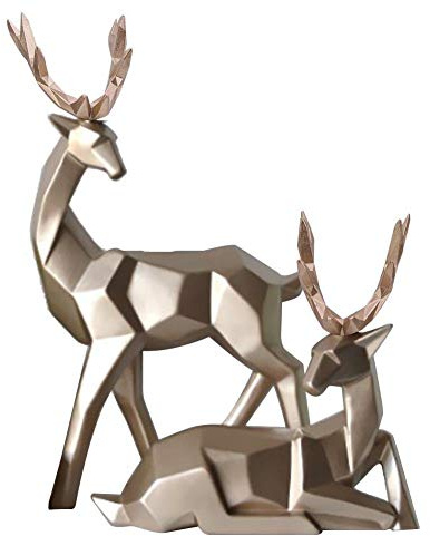 2pcs Moderne Statue Figur Hirsch Skulptur Tier Dekor, Harz Hirsch Statue Skulptur Home Desktop Kabinett Ornamente Dekoration(Gold)