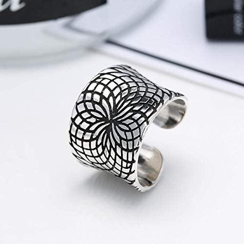 LCDIUDIU Einstellbare Ring Frauen,S925 Sterlingsilber Retro Breite Blume Geometrische Ethnische Verstellbare Offene Knöchel Schwanz Ring Finger Joint Zehenring Schmuck Für Frauen Mädchen Geschenk