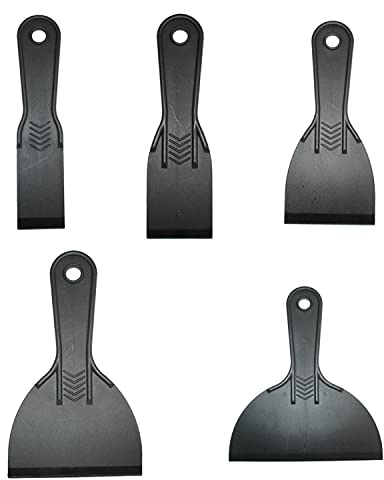 Glosoni 5-Piece Plastic Putty & Paint Scrapers - Specialized Tools for Spackling/Patching/Decal & Wallpaper/Sticker Removal/Car Painting (Black)