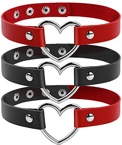 3 Stück Gothic Schmuck Leder Choker Halsband Halloween Kleidung Damen Gotischer Halsreif Mädchen Biker Gothic Halsband Ohrstecker Joker Punk Rock Halskette Kragen Cosplay Halskette Bekleidungszubehör