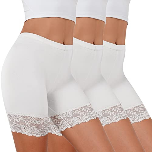 Tuopuda Damkalsonger, under kjol, korta byxor, spets, trosor, anti-chafing, shorts, 1/3-pack, boxershorts, rembyxor, underklänning, midjetrosa, mjuka trosor, leggings med halkskydd, spetstrimning, Vit