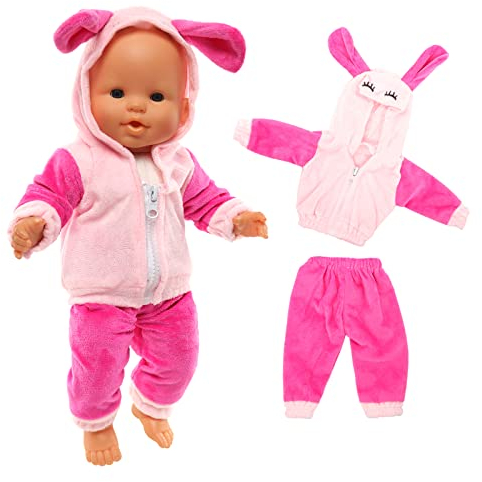 Miunana Kleidung Bekleidung Outfits für Baby Puppen, Puppenkleidung 35-43 cm, 2 teilig, Jacke Hose (Pink)