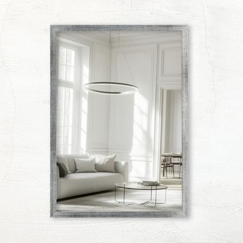 CLAMARO Vision Wandspiegel 65x160 cm Silber Gebürstet mit Rahmen, 300+ Größen wählbar, Echtglas-Spiegel im Hoch- & Querformat montierbar - handgefertigt in Deutschland