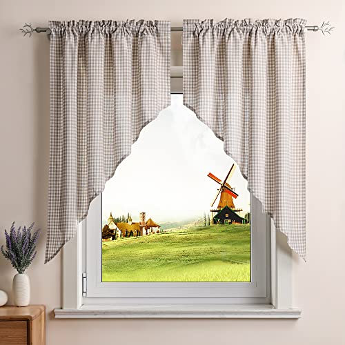 CORLIF Scheibengardinen 2 teilig Fenstervorhang mit Tunnelzug Landhausstil Bistrogardine Leinenoptik Küchengardine B/H 90/110 cm Kaffee