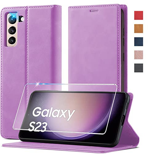 2023 Upgraded Handyhülle für Samsung Galaxy S23 Hülle Leder [Mit S23 Schutzfolie] für Samsung Galaxy S23 5G Hülle Klappbar Leder Flip Wallet Stoßfeste Case Schutzhülle Klapphülle für Samsung S23 Hülle