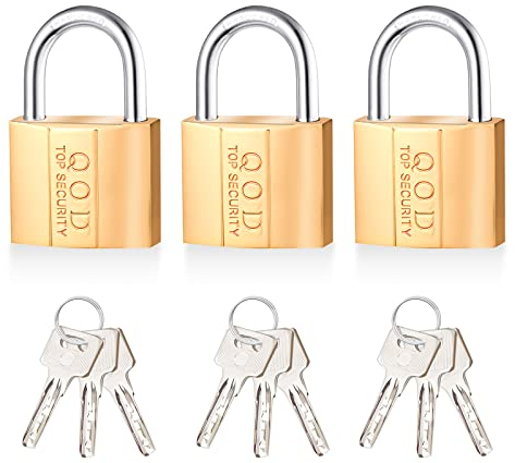 Vorhängeschloss 38mm aus Messing - 3 Stück Klein mit 9 Schlüssel für Spind, Fitnessstudio-Schließfächer, Koffer