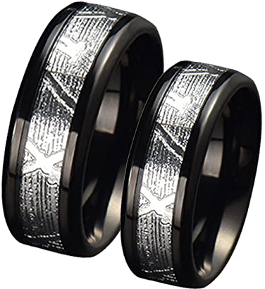 Homxi Bague Couple Personnalisé,Bague Fiançailles Acier Inoxydable Bague pour Femme et Homme 8MM Noir Bague avec Rond Femme 62 + Homme 65