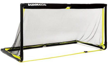 BazookaGoal Mini-Fußballtor | Black Edition | Indoor/Outdoor | Kompakt & stabil | Mobil & klappbar | Federspulsystem | Weißes Netz | Freistehend | Mesh-Gewebe | Inkl. Netz