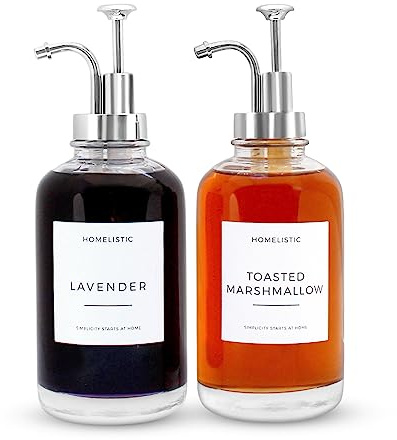homelistic Syrup Dispenser Bottle Set: Coffee Bar Accessories for Kitchen Storage and Organization | Includes Sugar Free Coffee Syrup Labels 500ML/16.9oz (Chrome)