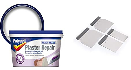 Polycell PLCPRPS25L Plaster Repair Polyfilla Ready Mixed - 2.5 L, Multicolor & Harris Seriously Good Continental Filling Knives 4 Pack 102064328