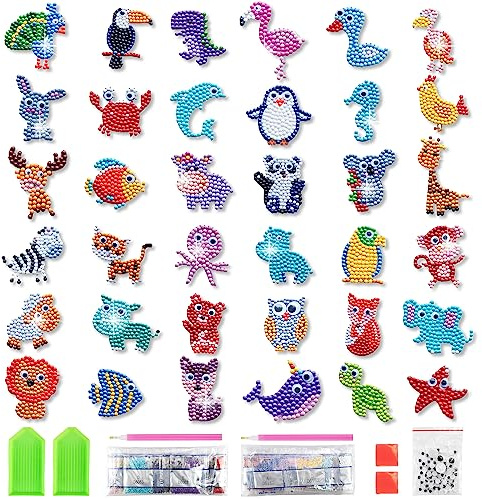 Diamond Painting Sticker DIY 5D Diamant Painting Bilder Diamontpating für Kinder 36 Stück Mini Klein Tiere Cartoon Diamantzeichnungen für ab 5 Jahre Kinder Junge Mädchen Anfänger Erwachsene (Stil 2)