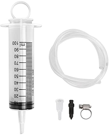 Motorrad Bremsen Entlüftungsset Komplett Set mit 100ml Spritze und 50cm Schlauch für Scheibenbremsen Wartung inklusive Klemme, Schraube, Anschluss