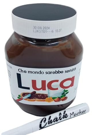 Idea Regalo Sweet personalizzato da | Nutella 950gr. / 1kg | Ideale per tutti gli eventi | Barattolo crema spalmabile personalizzato testo frontale e tappo lavagna cancellabile