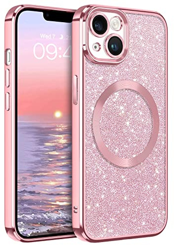 VENINGO Coque pour iPhone 13 6.1 Pouces, Coque Paillette Compatible avec MagSafe, Antichoc Etui de Protection Complète, 2 en 1 Housse Coupe Précise, Rose