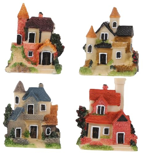Toyvian 4 Piezas Manualidades De La Casa Castillo De Pecera Cabañas De Madera para El Jardín Pequeña Casa De Campo Casas De Micro Pueblo Casa De Micropaisaje Musgo Resina Mini