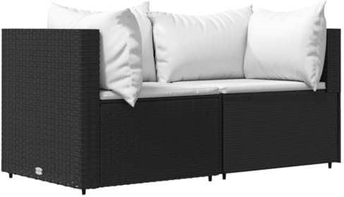 Makastle Modular Gartensofa 2-Sitzer Lounge Sofa mit Kissen, Garten Ecksofa Gartengarnitur Gartenstuhl, Klein Sitzgruppe Gartenlounge Sofa Balkonmöbel, Schwarz Poly Rattan
