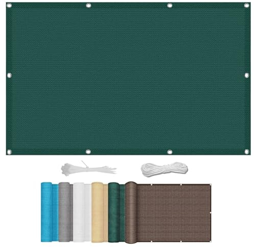 Schattierungsnetz mit Ösen 4 x 5.5 m Atmungsaktiv Sichtschutz Zaun Wasser Luftdurchlässig mit Ösen Befestigungs Kit für Camping Schwimmbad Zwinger, Dunkelgrün