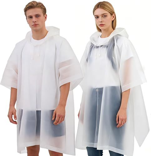 Yixker 2 Piezas Poncho Impermeable Mujer/Hombre,Chubasqueros Impermeable, Ponchos Impermeables Transparentede EVA Portátil Reutilizable con Cubierta Para Viajes,Senderismo,Bicicleta