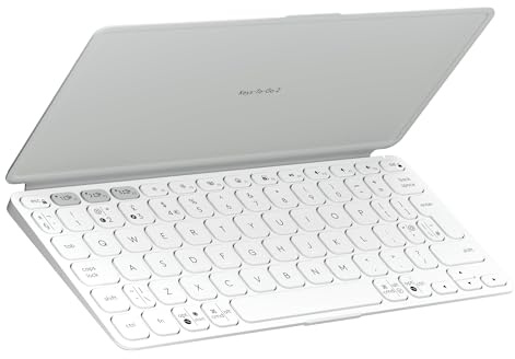 Logitech Keys-To-Go 2 Portable Bluetooth Keyboard for Tablet With Built-in Cover, Slim and Compact Wireless Keyboard, Windows, Android, Linux, iPad, iPhone, Mac, Apple TV, QWERTY UK Layout - Pale Grey