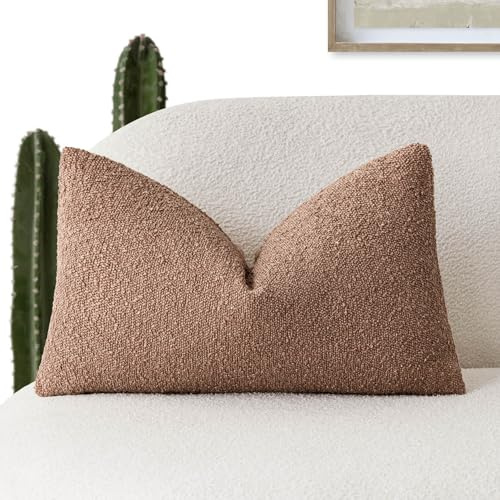 Foindtower Decorative Textured Boucle Throw Pillow Covers Accent Solid Lumbar Pillow Cases Soft Cozy Couch Cushion Case for Chair Sofa Bedroom Living Room Home Decor 12x20 Inch,1PC,Dusty Orange Hazel
