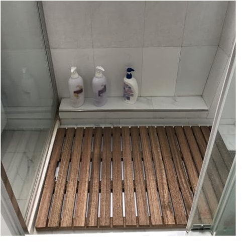 caillebotis Douche caillebotis Salle de Bain Tapis De Sol pour Douche Extérieure, Tapis De Bain en Bois De Teck Antidérapant pour Douche Intérieure/RV/Camper, Plateforme De Douche Surélevée(36x38in(