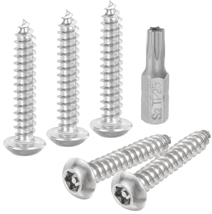 QUARKZMAN M5 x 30mm Tornillos de Chapa de Seguridad de Cabeza de Botón Torx, 50pcs Tornillos Autorroscantes de Acero Inoxidable 304 Resistente a Manipulación con T25 Brocas (Plateado) | Torx, tornillos autorroscantes, tornillos para madera antirrobo con punta T25, acero inoxidable 304, resistentes al