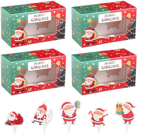 Fippy 50 Stück Weihnachten Cupcake Box 2er mit Sichtfenster, Weihnachten Cupcake Schachtel Box, Weihnachts Kekskästen Boxen Geschenkboxen für Cupcakes Desserts Keksen (Stil E)