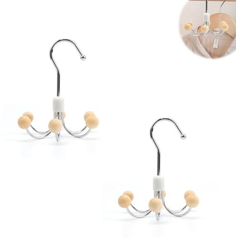 2 Pezzi Accessori Armadio, AMONENZ Acciaio Inox Kitchen Organizer, Rotazione 360° Stampelle Armadio, con 6 Ganci, per Appendere Abiti, Cappelli e Zaini