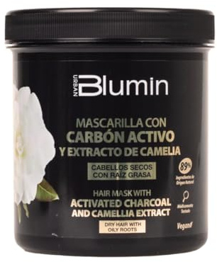 Blumin Mascarilla capilar con Carbón Activo y Extracto de Camelia ideal para cabellos secos con raíz grasa, 700 ml