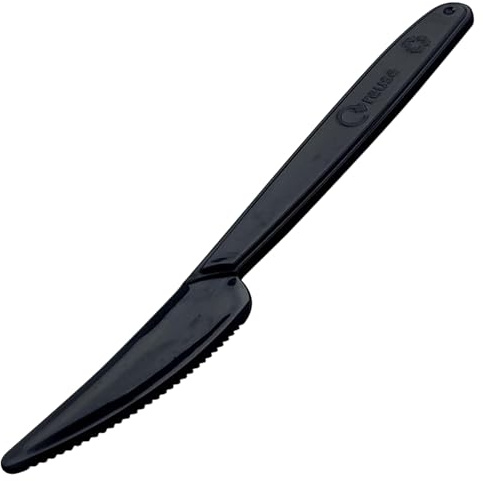 Couverts en plastique réutilisables noirs | MEHRWEG Couverts de camping | Couverts de voyage PREMIUM | Couverts d'extérieur robustes (couteau - 50pcs)