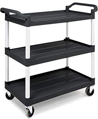 Janitorial Cart,Multifunctional Utility Cart Service Storage Trolley Plastic 3-Tier Utility Bus Cart With Wheels & Load 150Kg, Commercial Housekeeping Service Trolley For Restaurants, Foodse