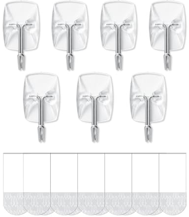 JELLYSUB 7 Petit Crochets Adhesif Mural, Sans Abîmer et Sans Percer | 7 Crochets, 12 Languettes; Pour Accrocher et Décorer; Crochet en Fil Métallique Transparents; Accroche Murale Sans Percer