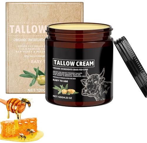 Beef Tallow Skin Care Cream | Organic Grass-Fed Beef Tallow Moisturiser for Deep Hydration | Nourishing Tallow Face Cream | Beef Tallow for Skin | 120ml Tallow & Honey Balm for Face and Body