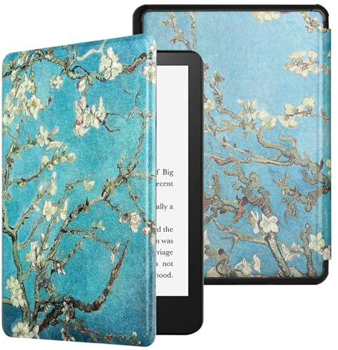 MOKASE Fodral Compatible with 7” Kindle Paperwhite (12:e generationen, 2024) & Kindle Colorsoft Signature Edition, ultratunt PU-läderhårt skyddsfodral med handrem för 7” 2024 E-Reader, Blossom