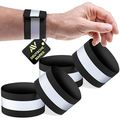 AVANA Reflektorband med kardborreband, reflekterande armband, reflektor, elastiskt byxskydd, reflektorremsor, jogging, cykel, barn, reflexband, svart (set om 4)