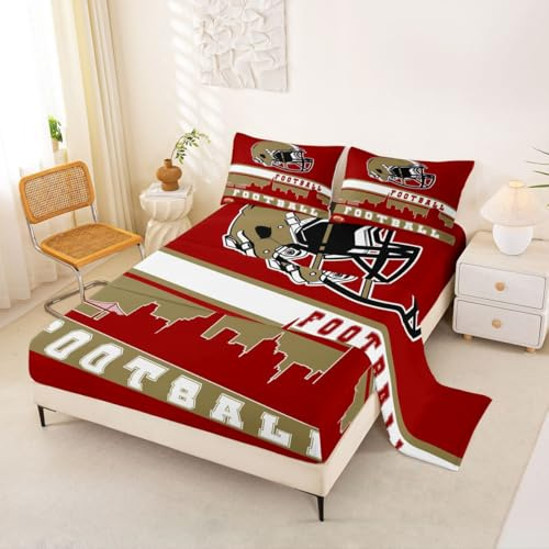 Erosebridal Football Bed Sheets Set Queen Football Fans Sheet Set for Boys Girls American Football City Sheets Red Rugby Competition Room Decor Sports Ball Game Flat Fitted Sheet(San Francisco)