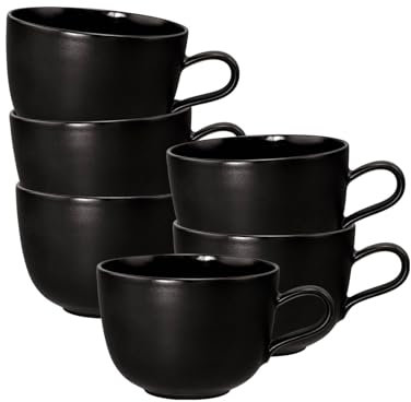 Seltmann Weiden Liberty Velvet Black Milchkaffeetassen 6er Set, 400 ml, Cappuccinotassen mit mattem Finish, Spülmaschinen- und Mikrowellenfest, Porzellan, Schwarz