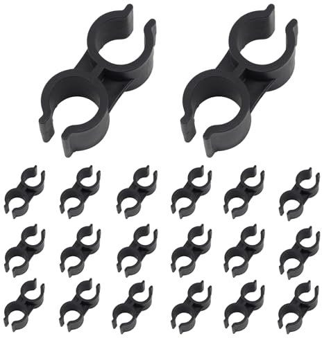 Lot de 20 clips de serrage à double tuyau, en plastique de type H, double port, colliers de serrage pour tuyaux, boucles de fixation, accessoires de fixation de tuyaux d'étagère (20 mm, noir)