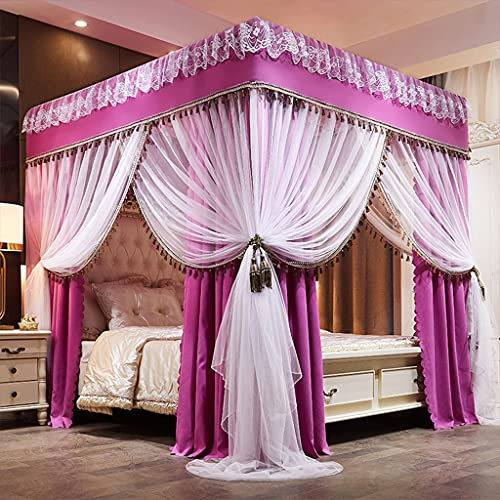 Prinzessinnen-Betthimmel mit 4 Eckpfosten und süßem Moskitonetz für Mädchenbetten, Erwachsenenschlafzimmer, Kinderzimmer; Vorhangnetz für Einzel-/Doppelbetten/Queensize-/Kingsize-Betten (einfarbig,