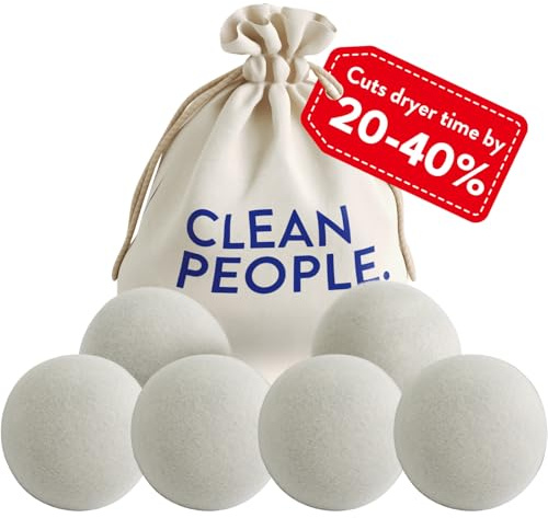 The Clean People 100% New Zealand Wool Dryer Balls - 6 Pack - for Laundry, Fabric Softening, Anti Static, No Lint, Odorless and Reusable